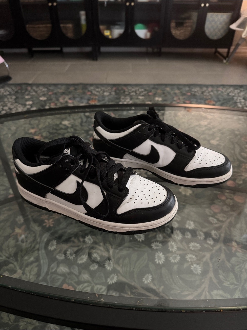 Kids Black and White Low-Top Sneakers with Contrast Swoosh